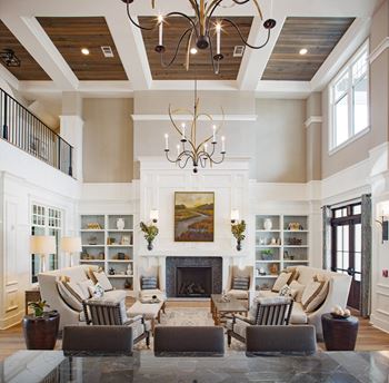 Couches and a chandelier